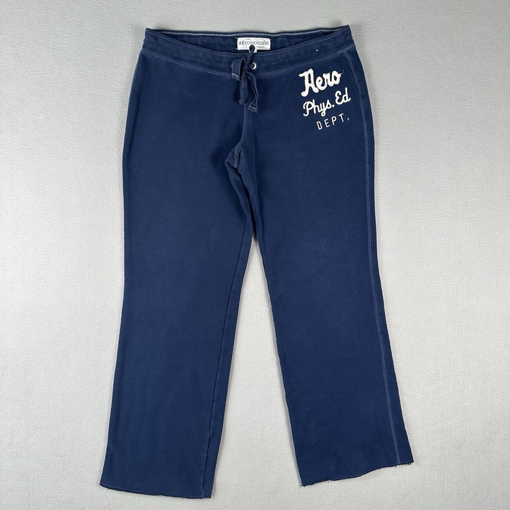 Y2K Aeropostale Sweatpants Women's Large‎ Navy Blue Drawstring Lounge Phys Ed.